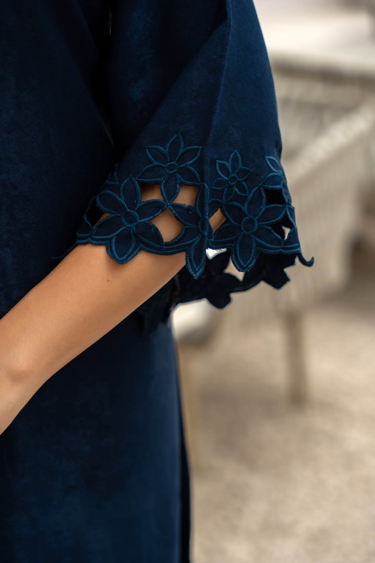 Navy Floral Cutwork Co-ord Set