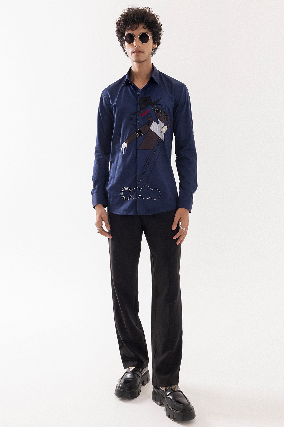 Navy Giza Cotton Applique Shirt