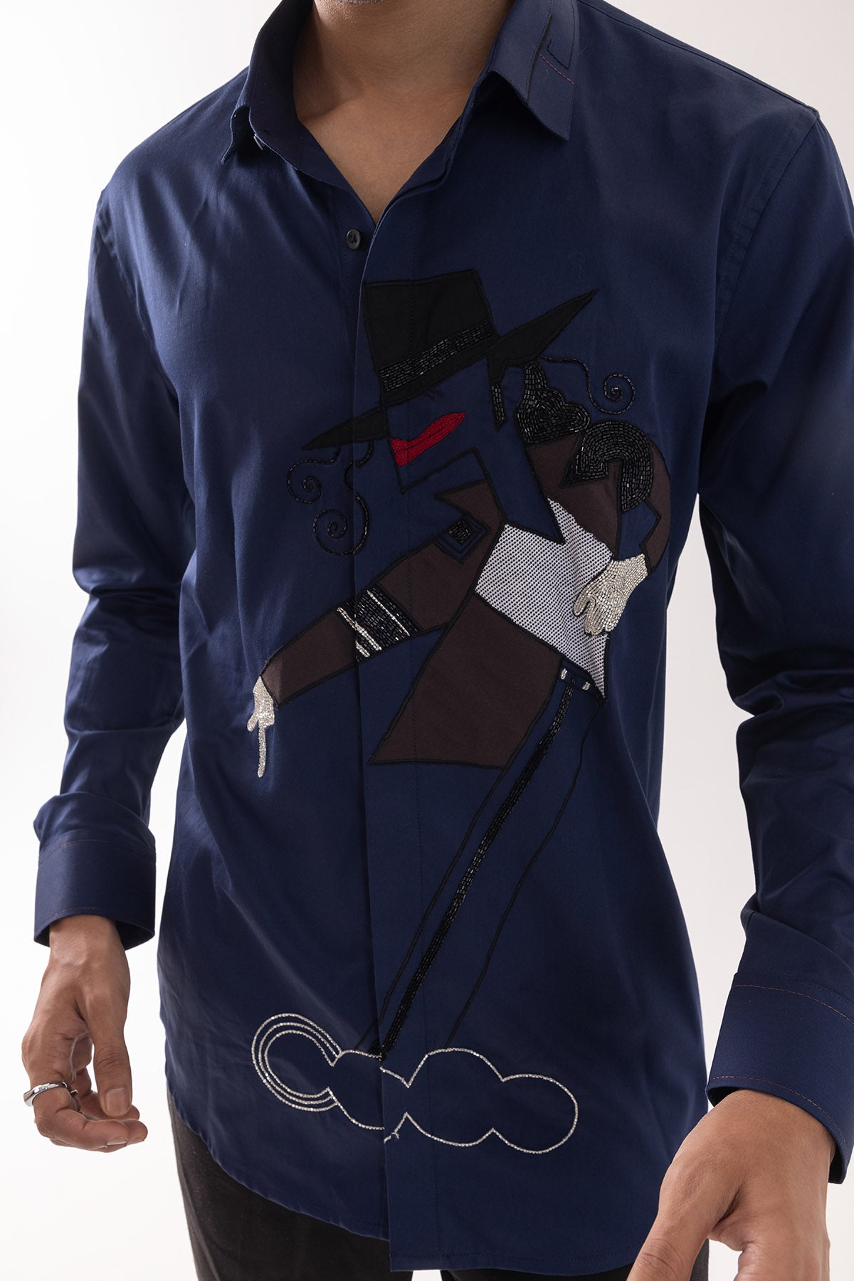 Navy Giza Cotton Applique Shirt