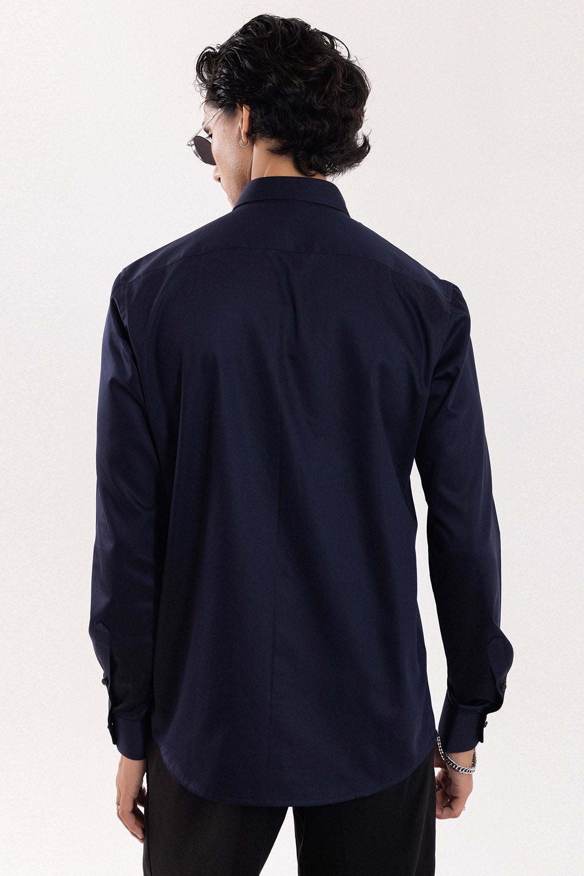 Navy Giza Cotton Metallic Shirt