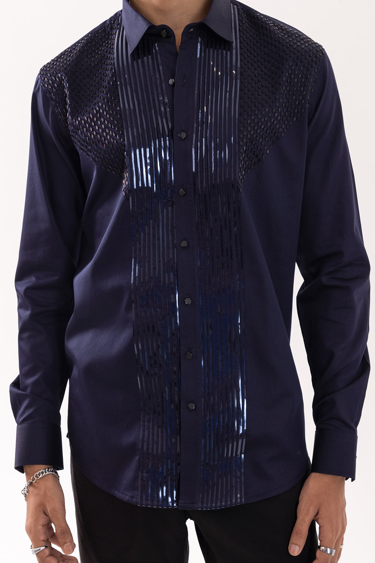 Navy Giza Cotton Metallic Shirt