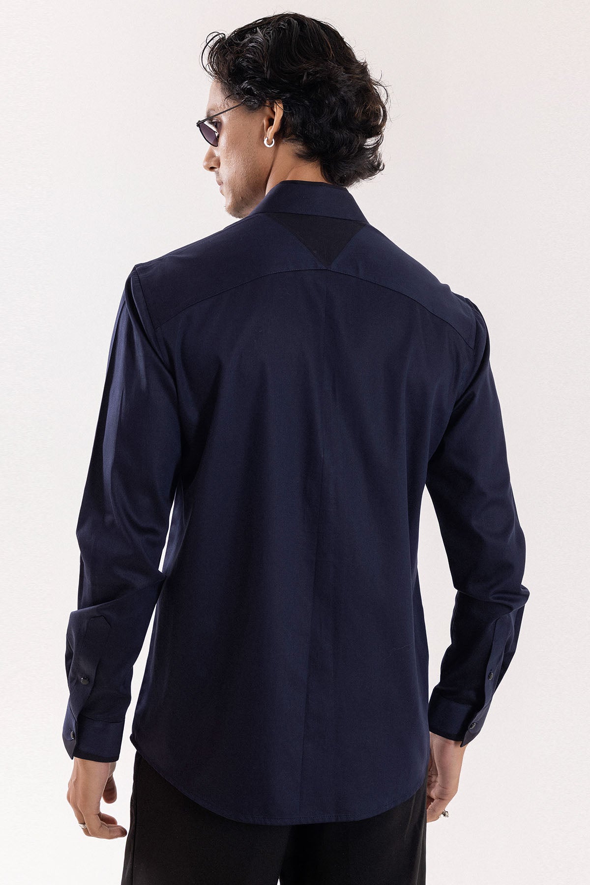 Navy Giza Cotton Pintuck Shirt