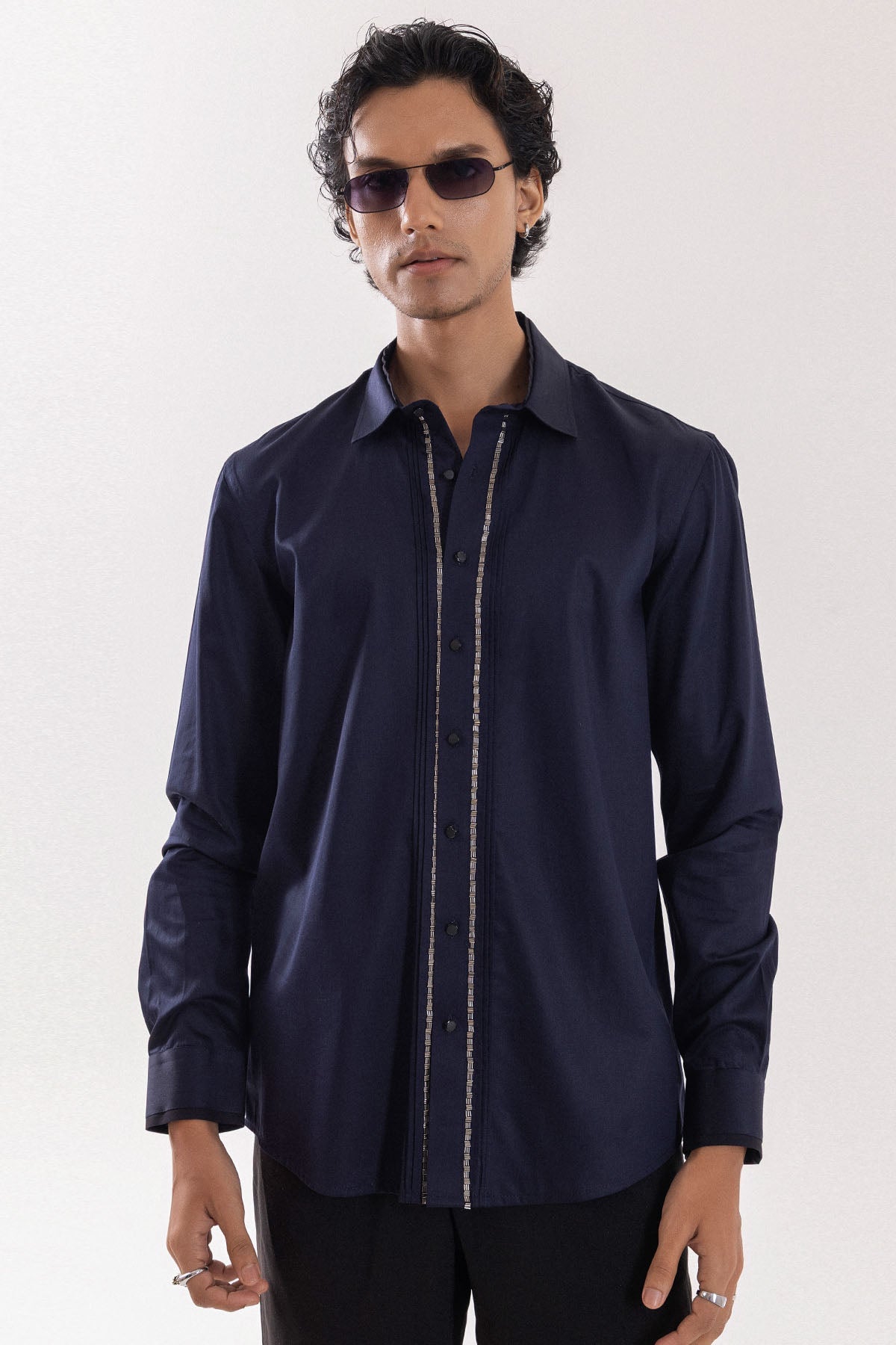 Buy Navy Giza Cotton Pintuck Shirt for men by Paarsh Atelier online available at scrollnshops