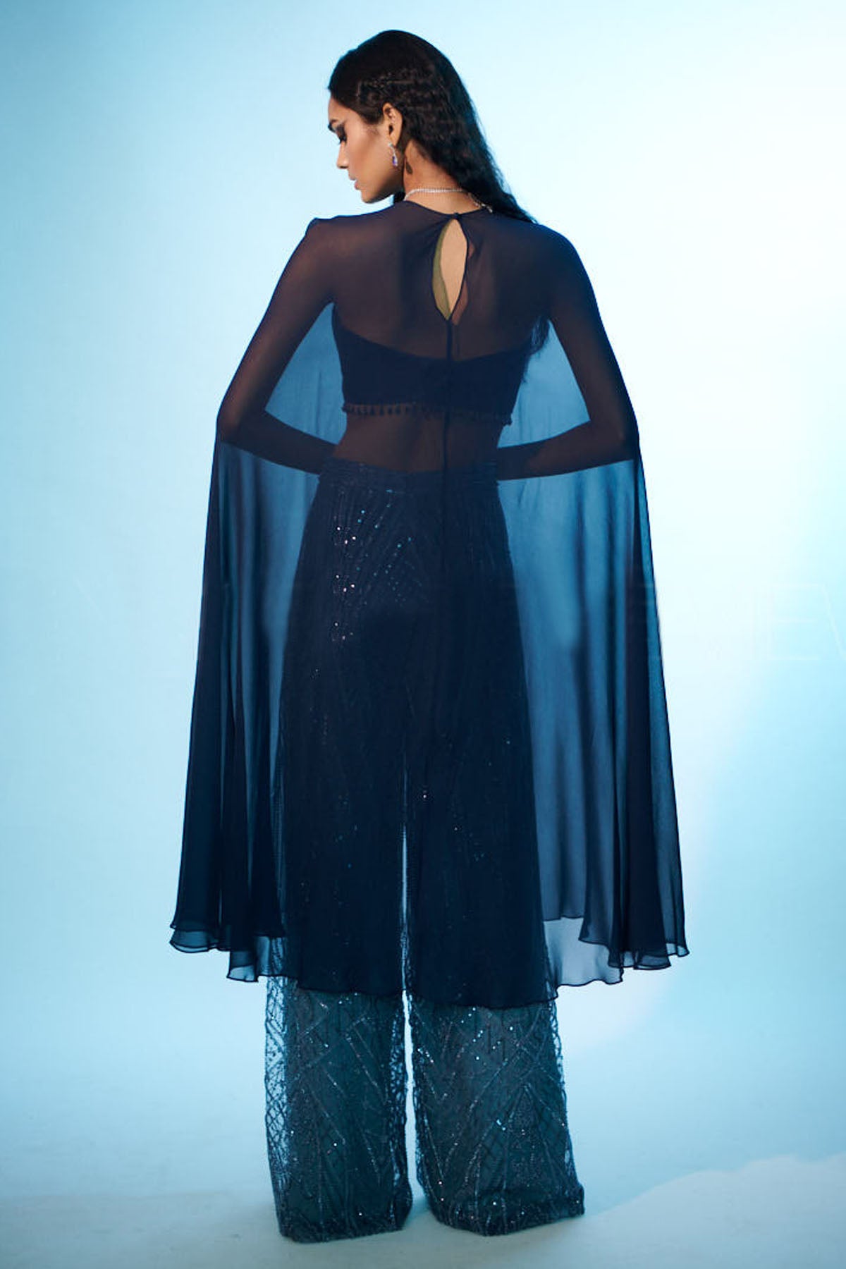 Navy & Grey Embroidered Cape Set