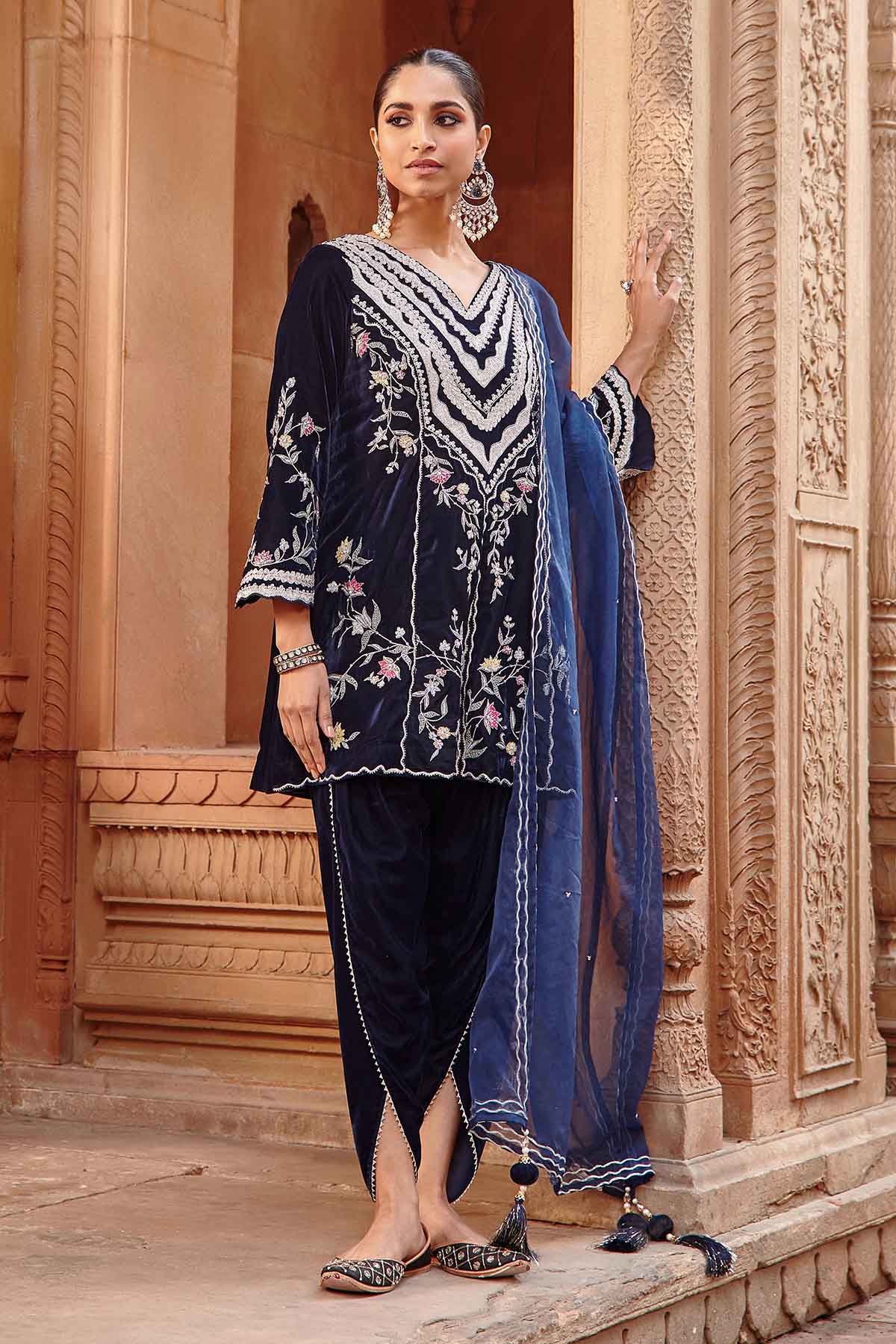 Buy Navy Hand Embroidered Dhoti Set Online