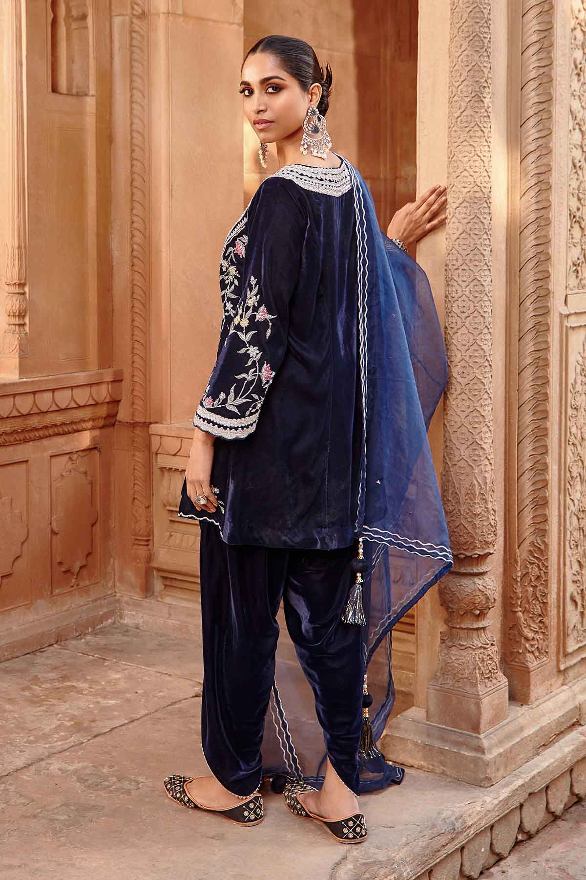 Navy Hand Embroidered Dhoti Set
