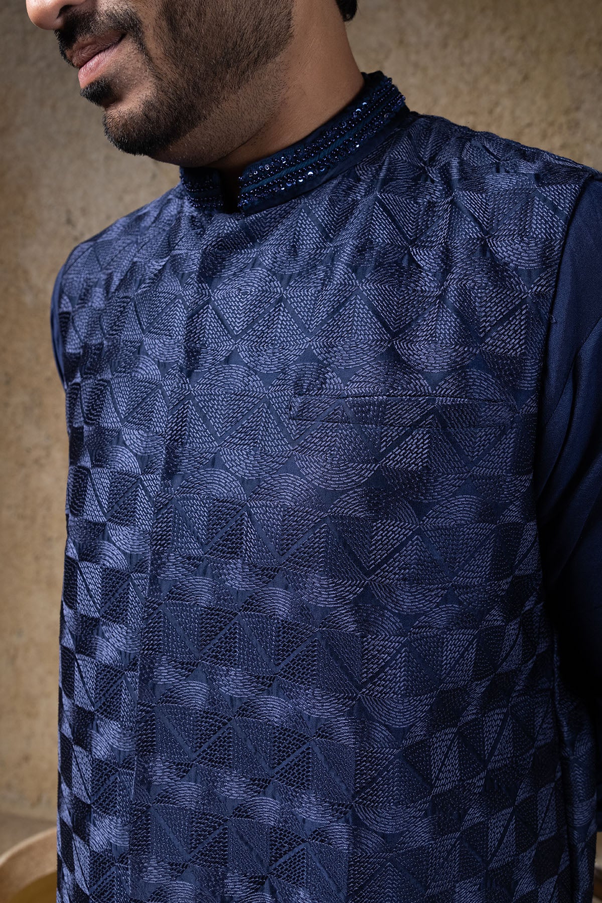 Navy Heavy Embroidered Bundi