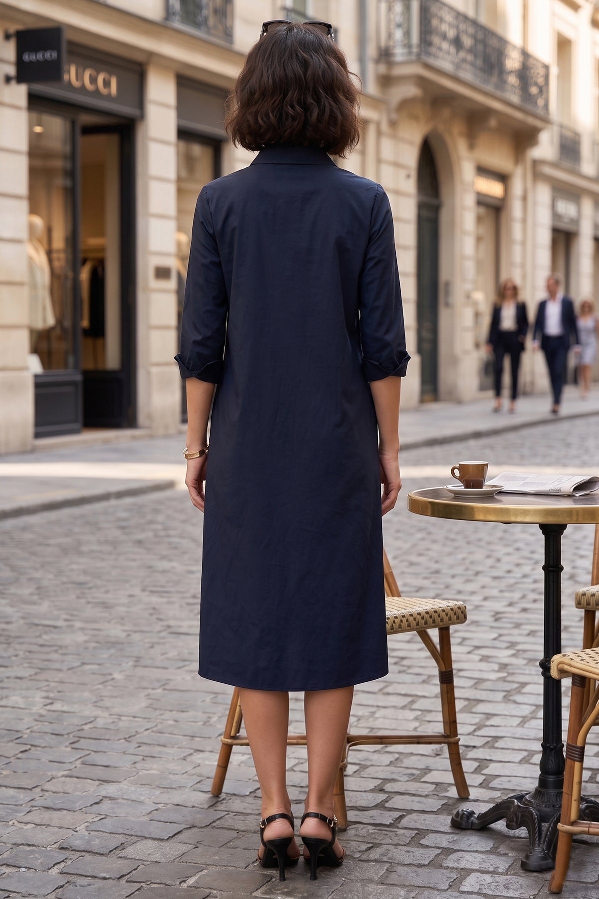Navy Knee Length Shirt Dress