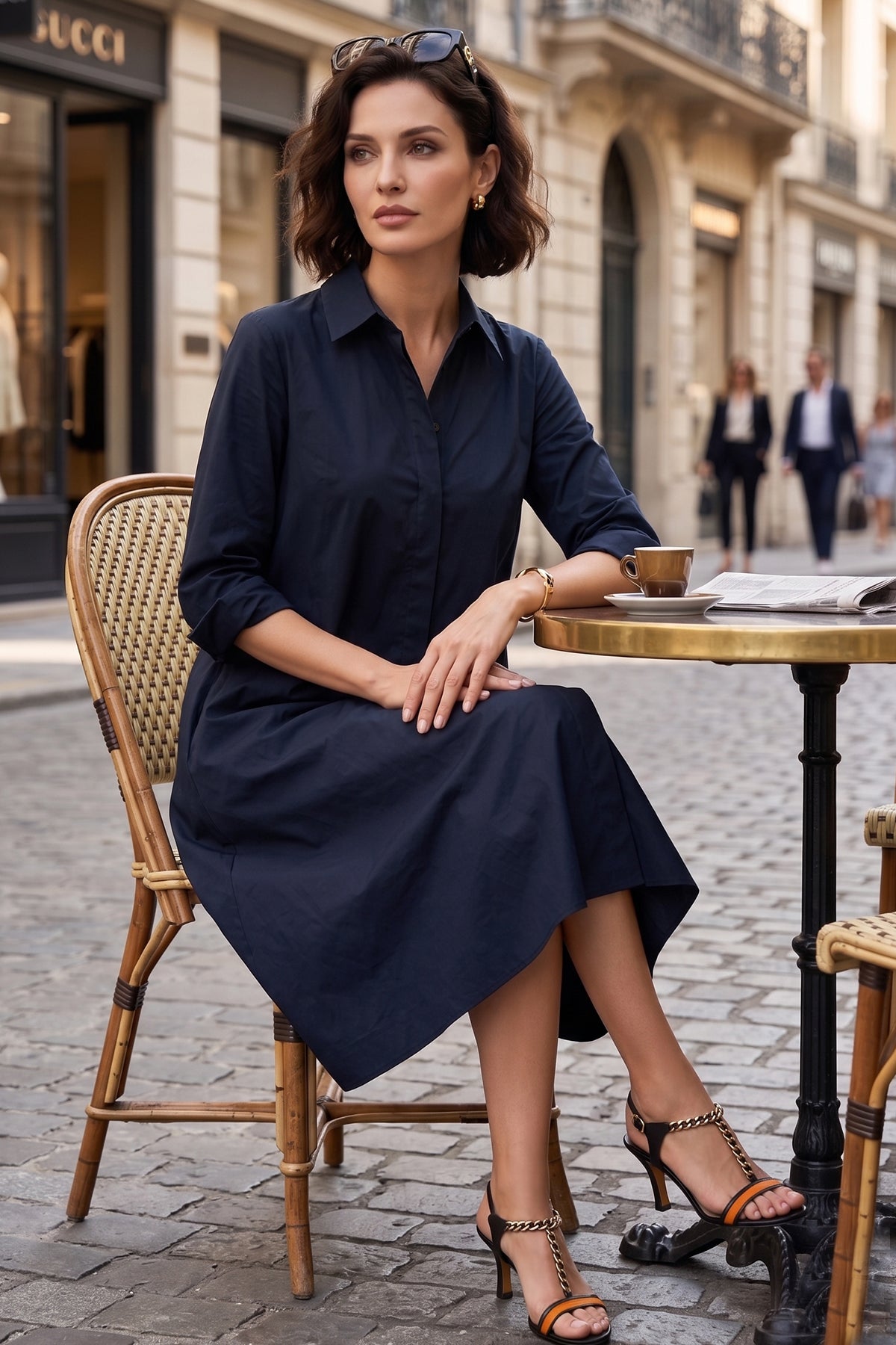 Navy Knee Length Shirt Dress