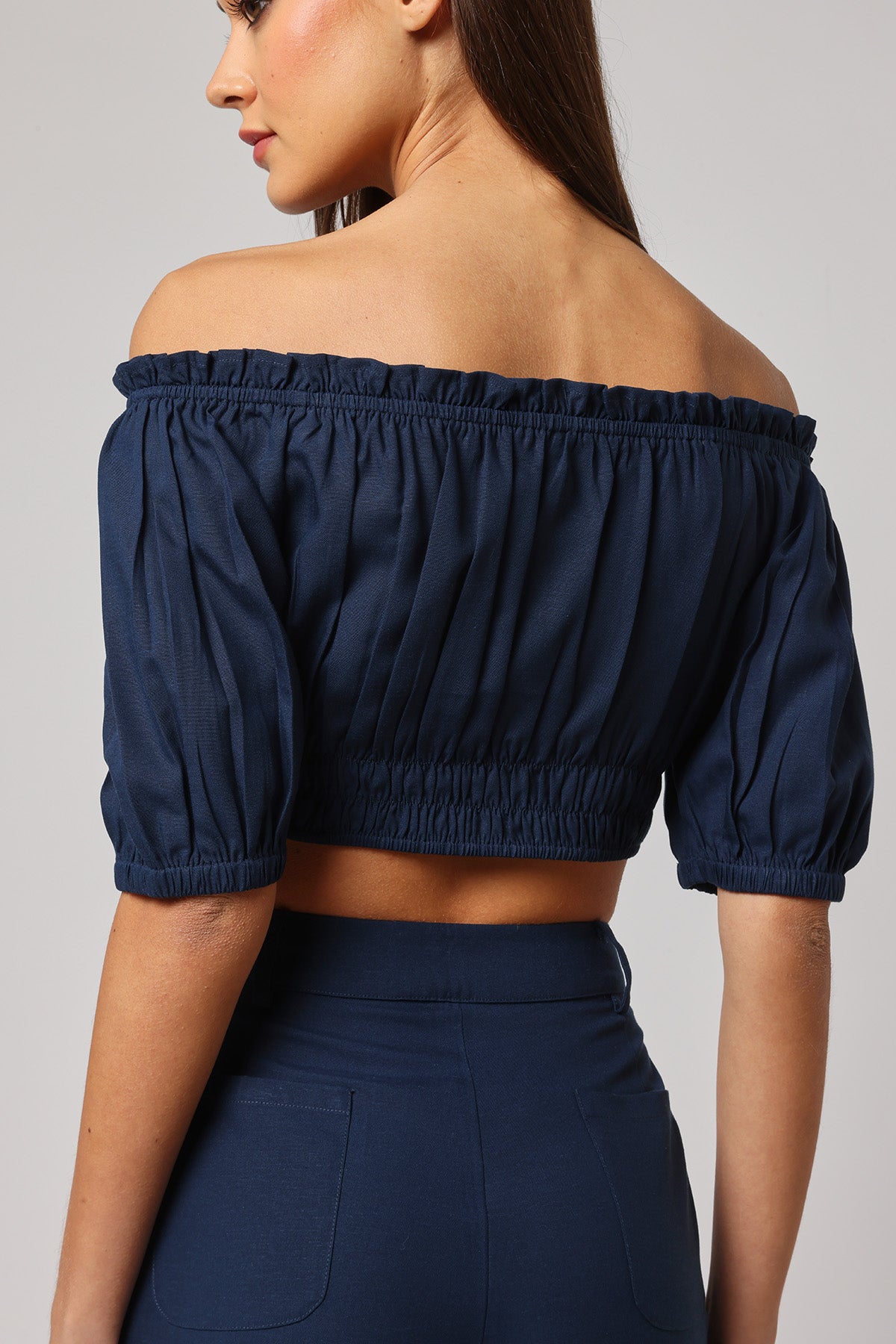 Navy Off-Shoulder Smocked Top