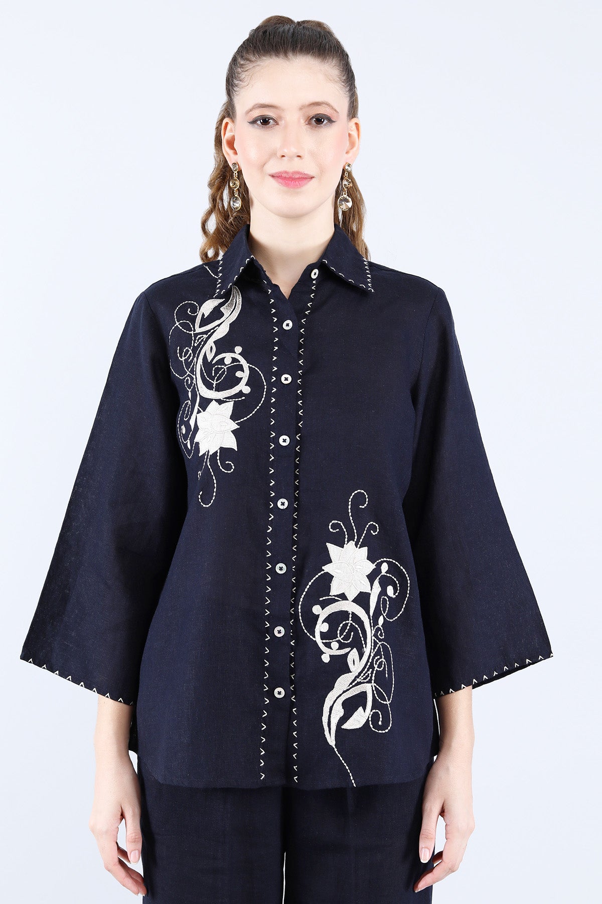 Navy Patch Embroidery Tunic set