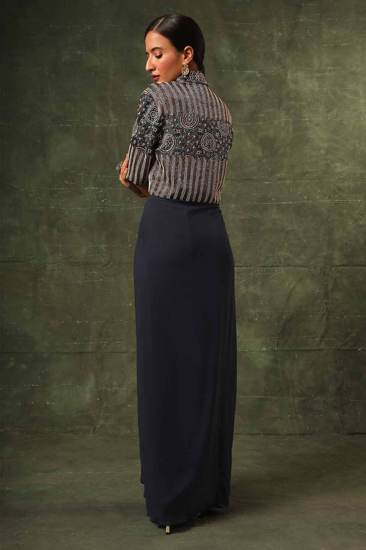 Navy Pearl Embellished Dress