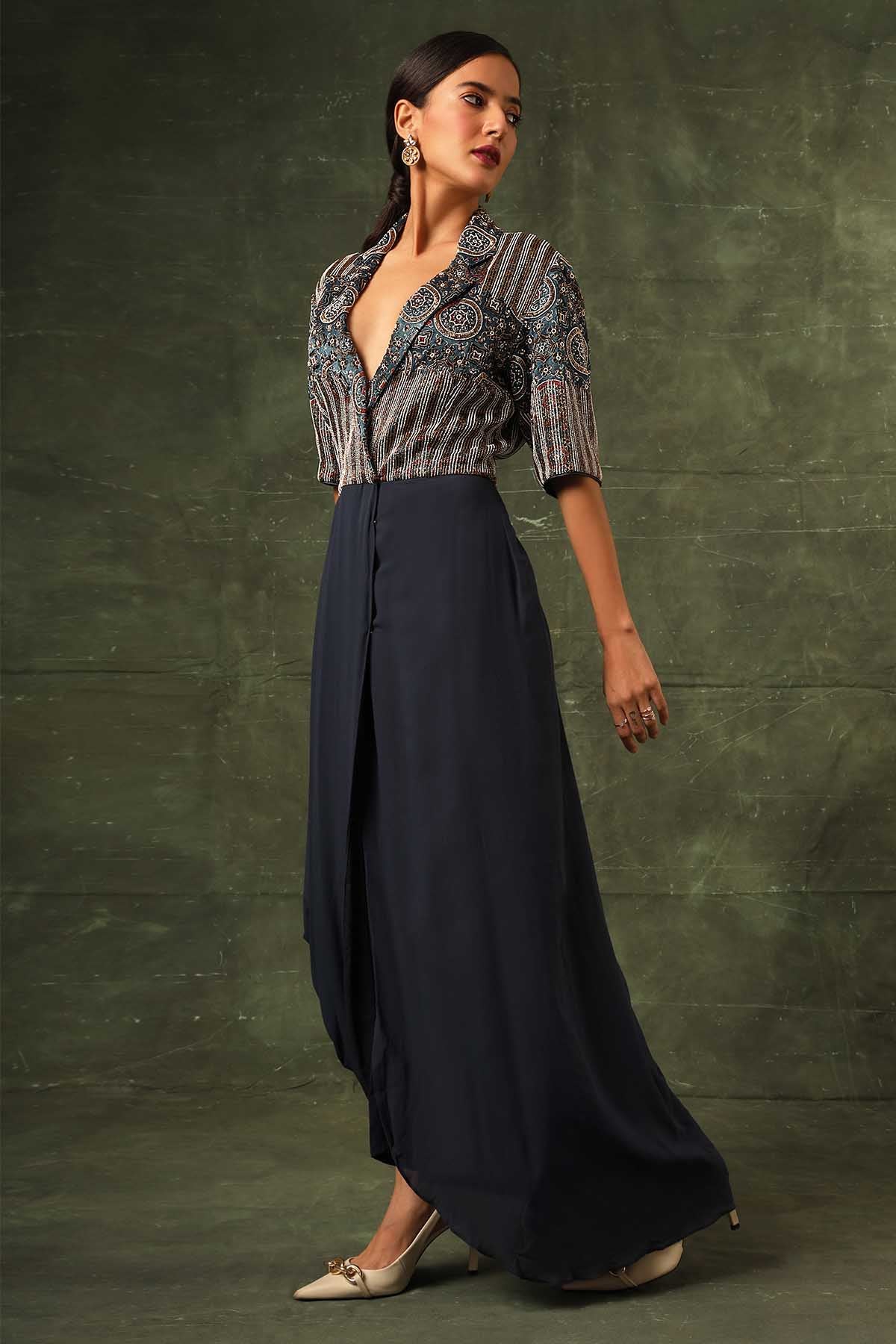 Navy Pearl Embellished Dress