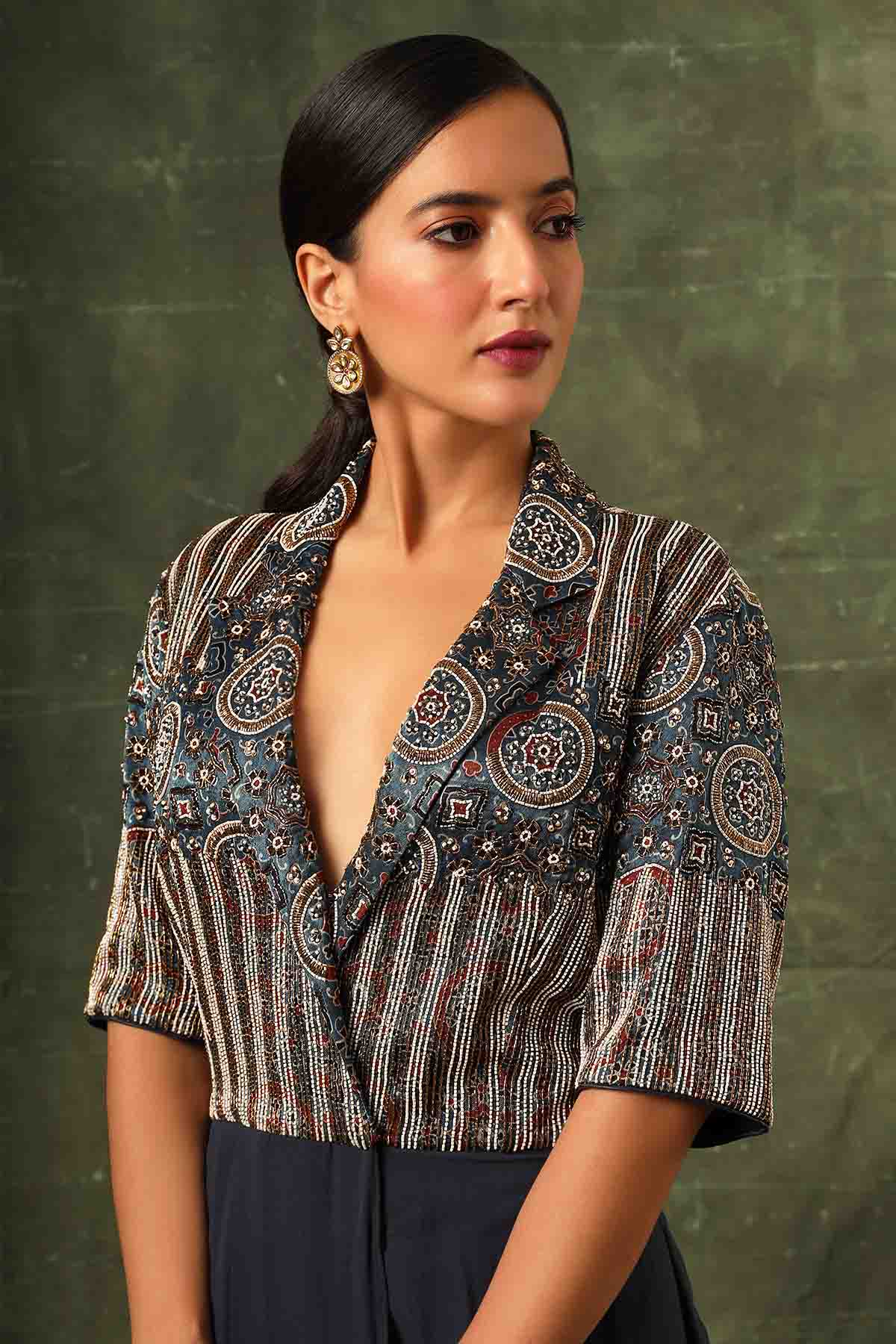 Navy Pearl Embellished Dress