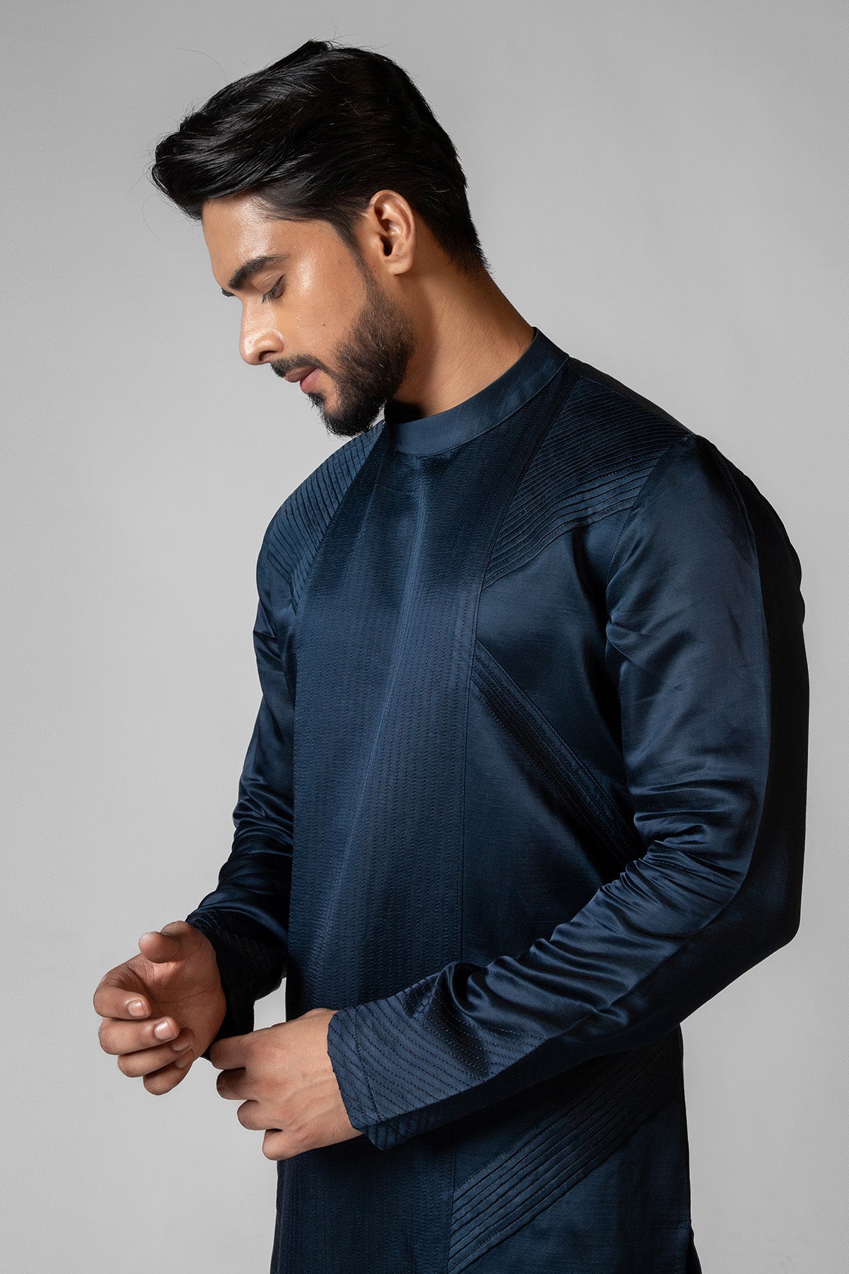 Navy Pintuck Detailed Kurta Set