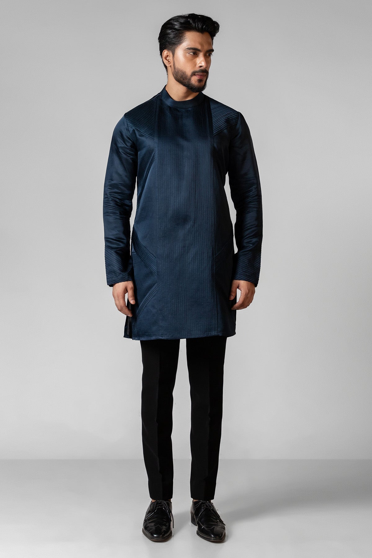 Buy Navy Pintuck Detailed Kurta Set for men by Paarsh Atelier online available at scrollnshops