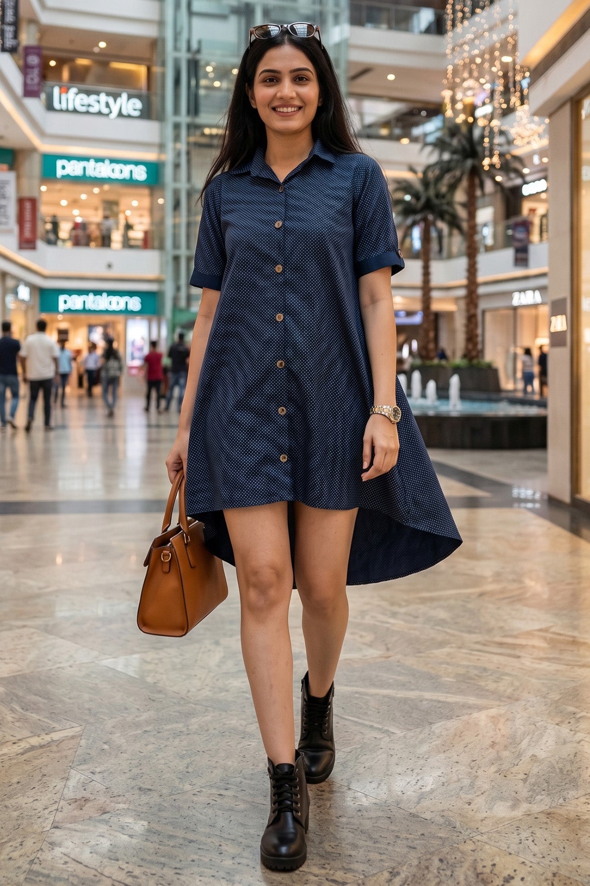 Navy Polka Dot Oversized Dress