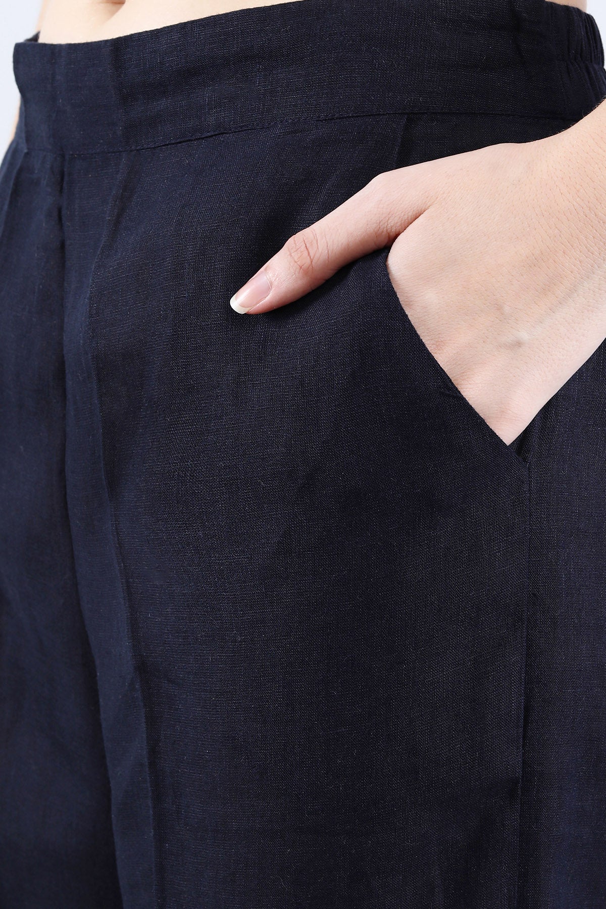 Navy Premium Linen Solid Pants