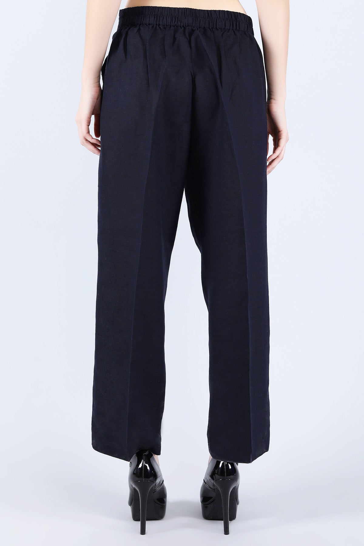 Navy Premium Linen Solid Pants