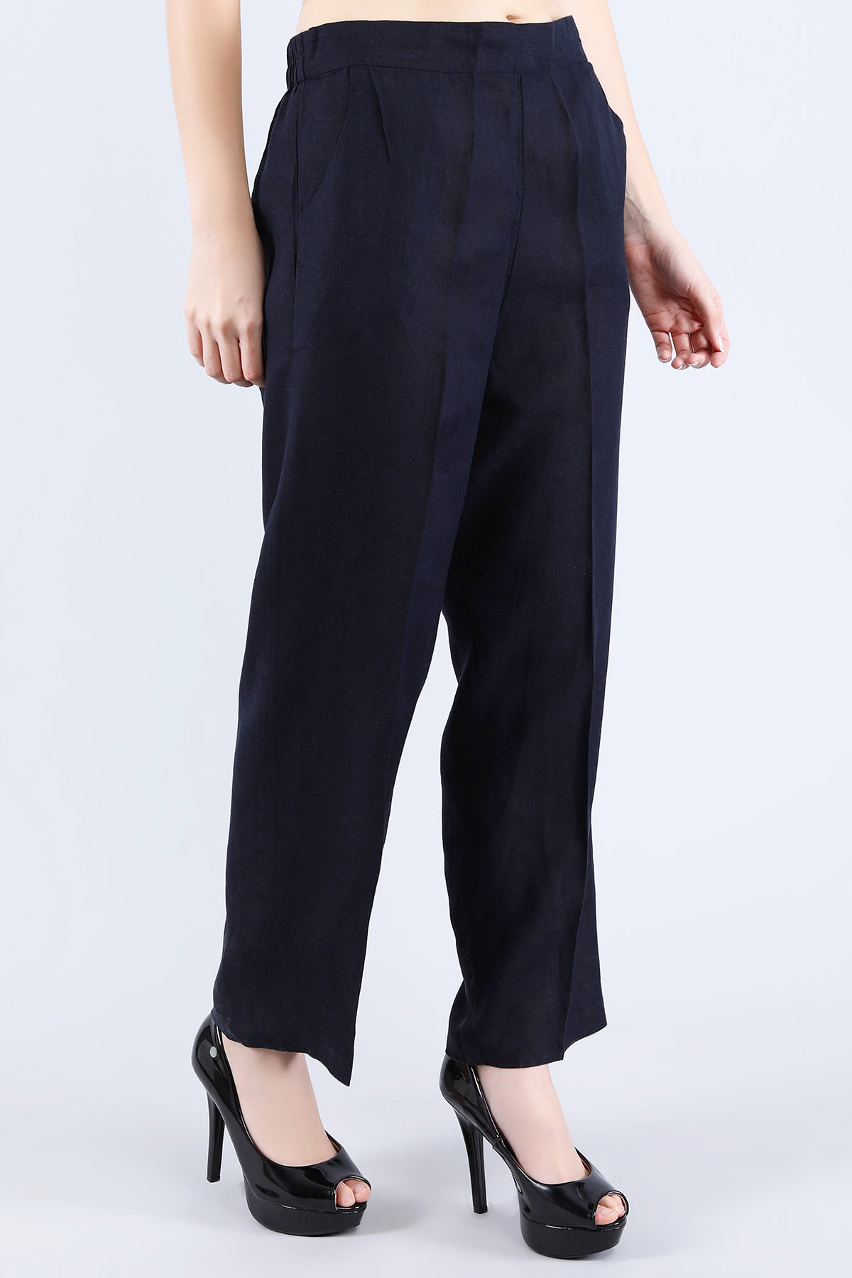 Navy Premium Linen Solid Pants
