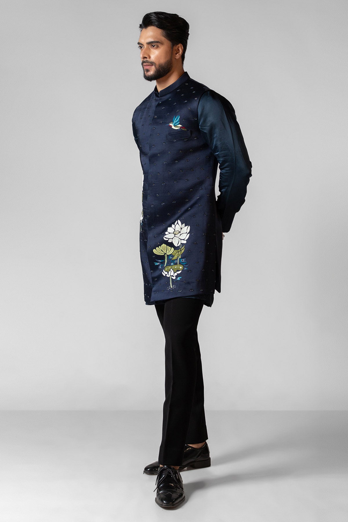 Navy Resham Applique Kurta Set