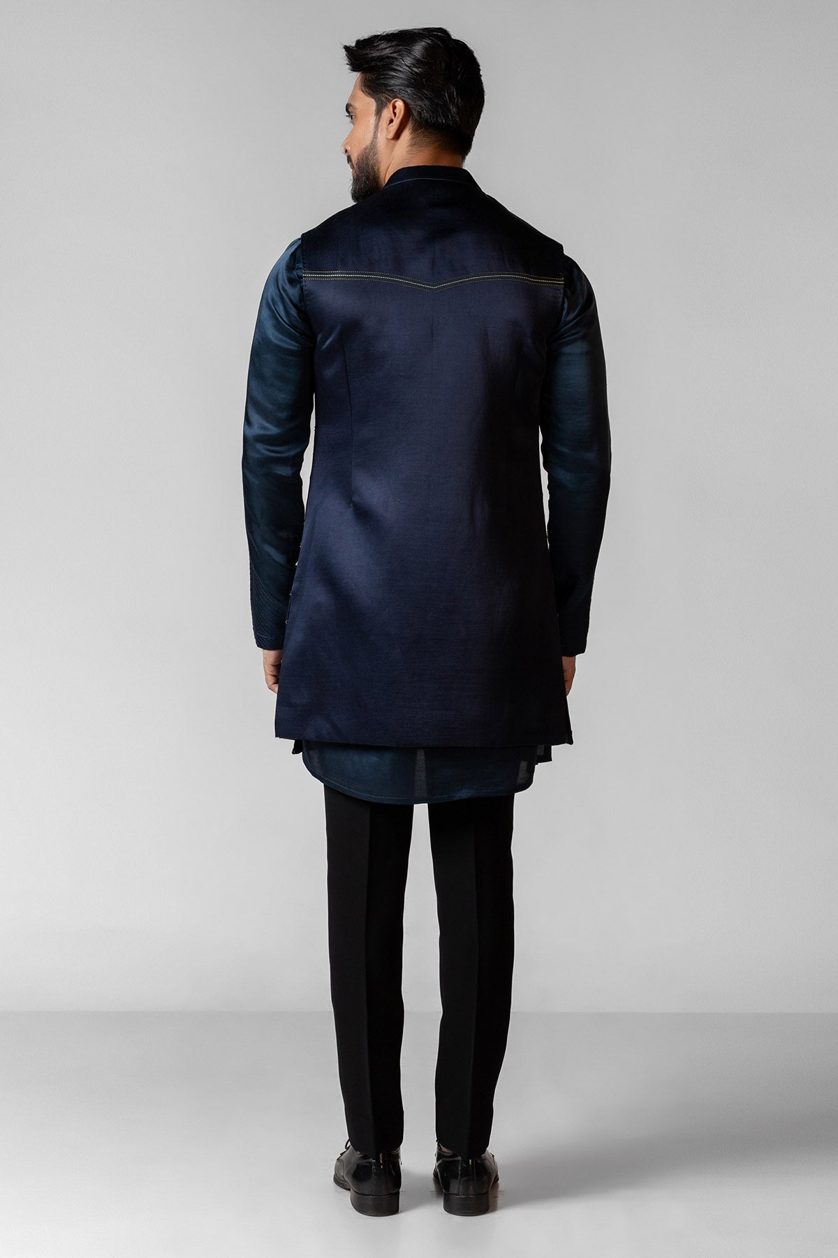 Navy Resham Applique Kurta Set