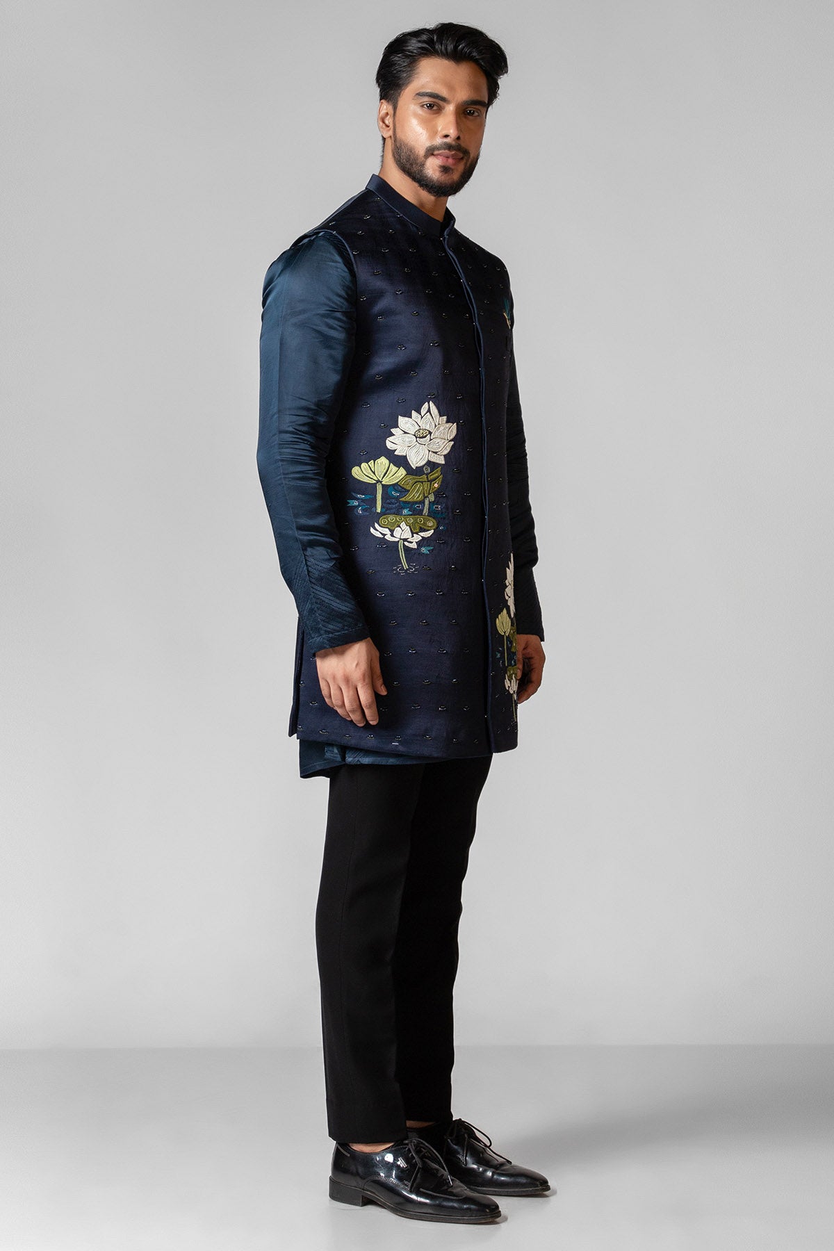 Navy Resham Applique Kurta Set