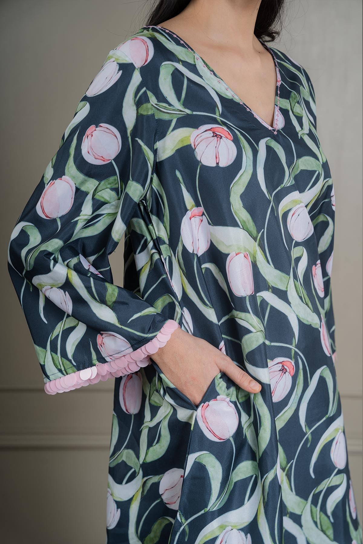 Navy Sequins Work Co-ord Set