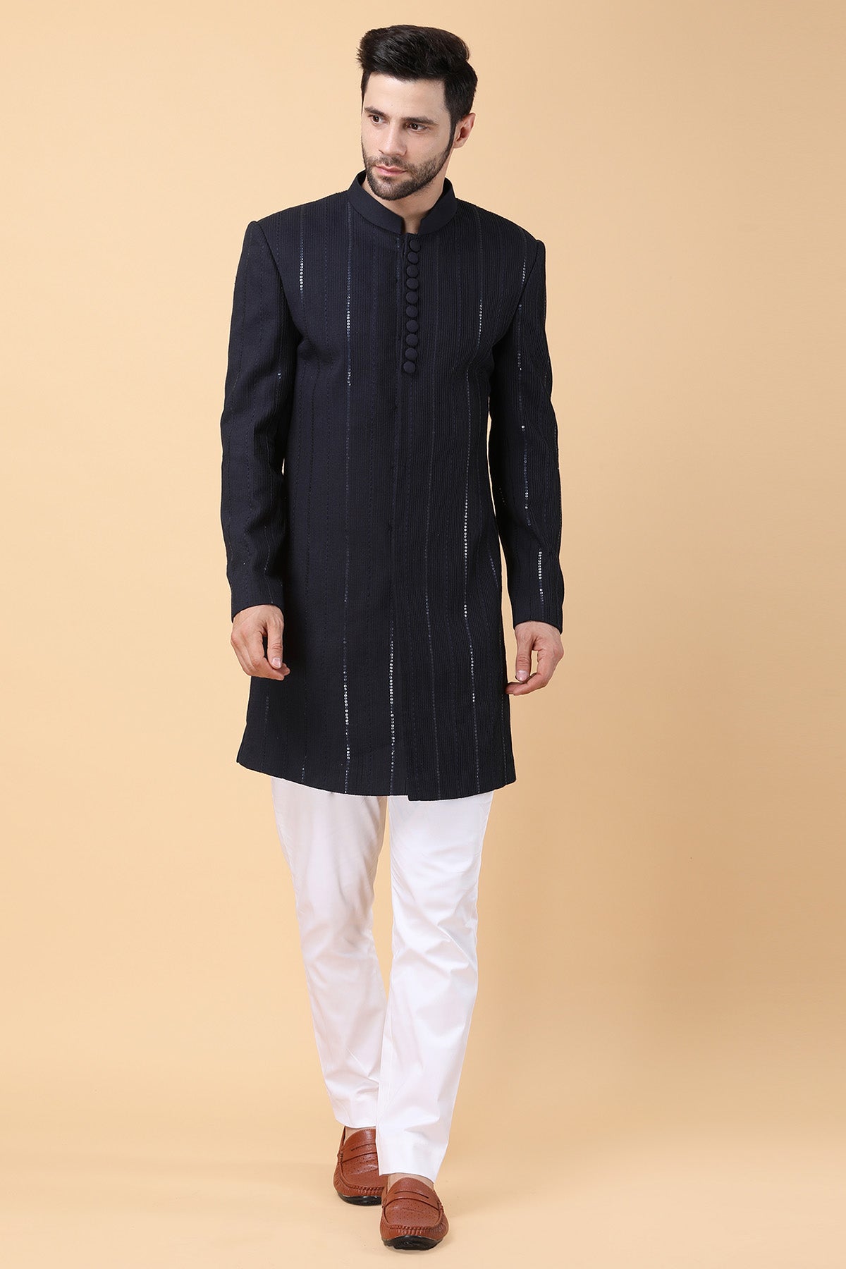 Navy Sequins Work Jacket Set