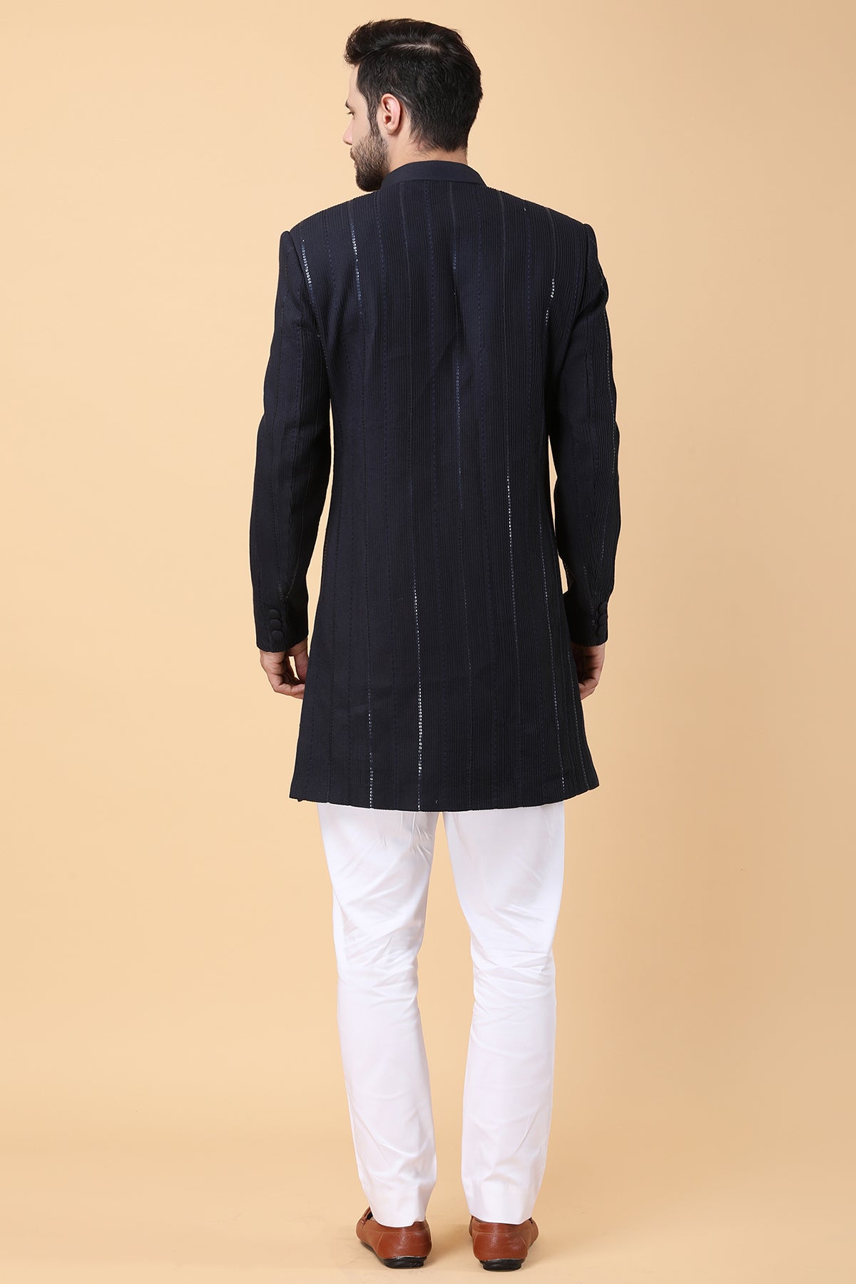 Navy Sequins Work Jacket Set