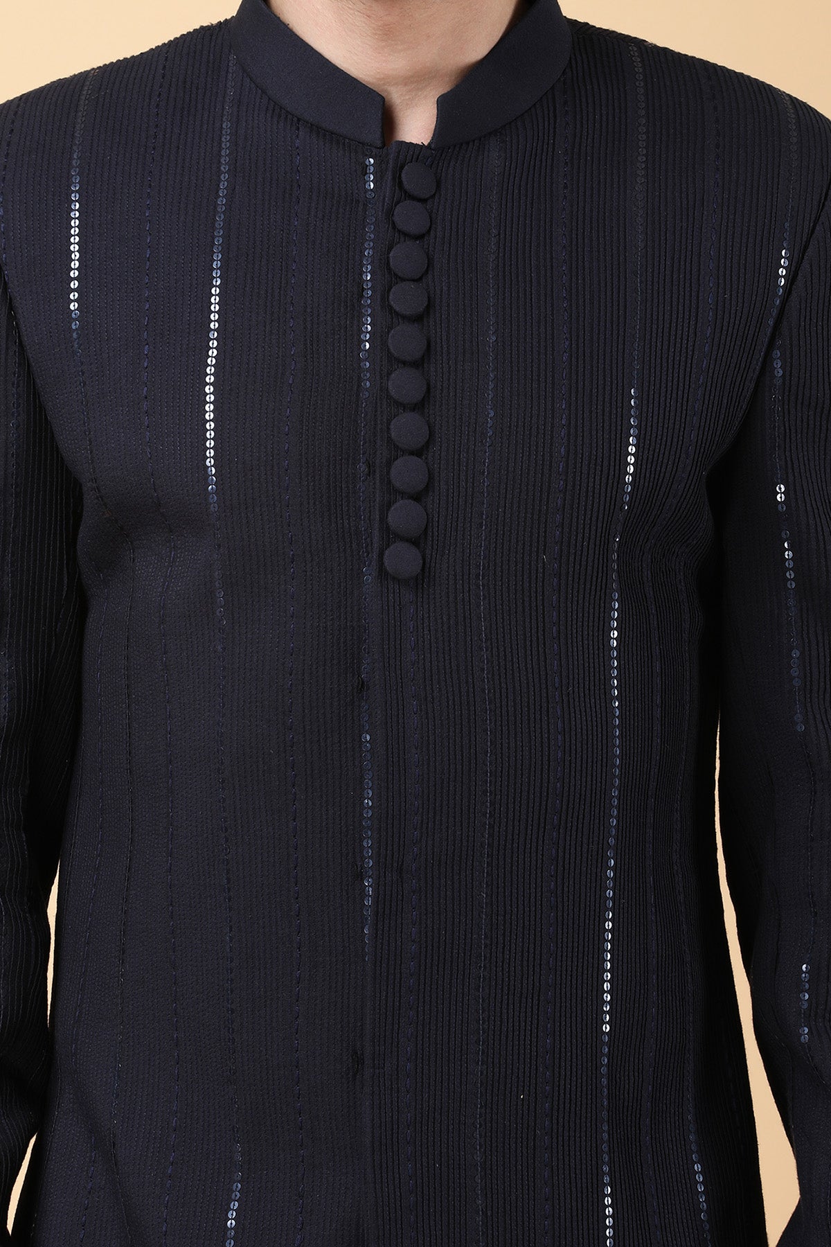 Navy Sequins Work Jacket Set