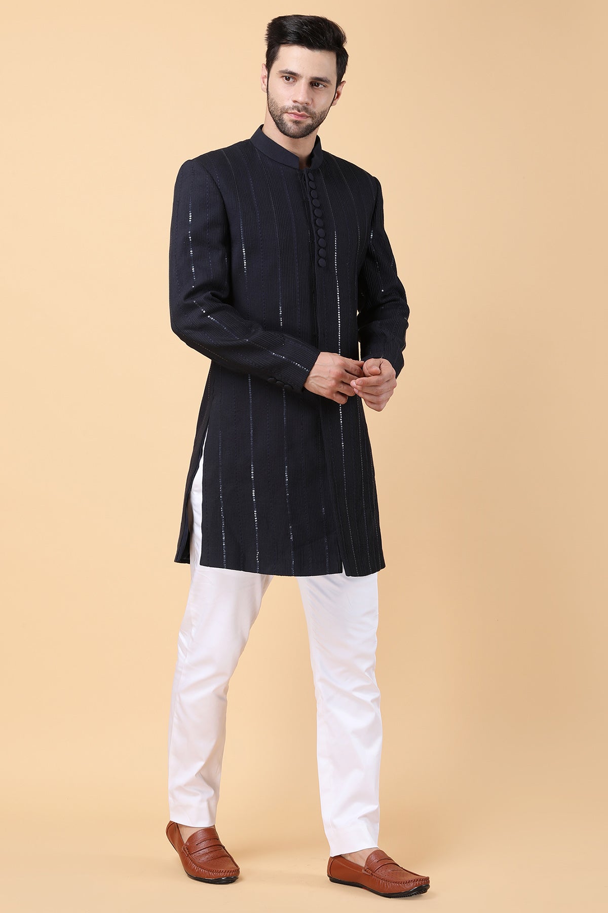 Navy Sequins Work Jacket Set