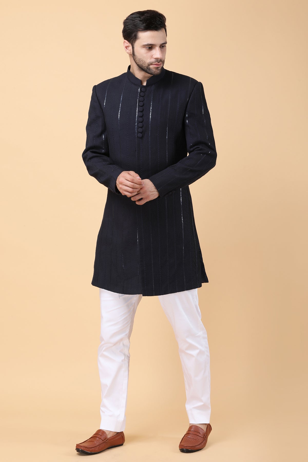 Buy Navy Sequins Work Jacket Set by Manish Nagdeo for Men online at ScrollnShops