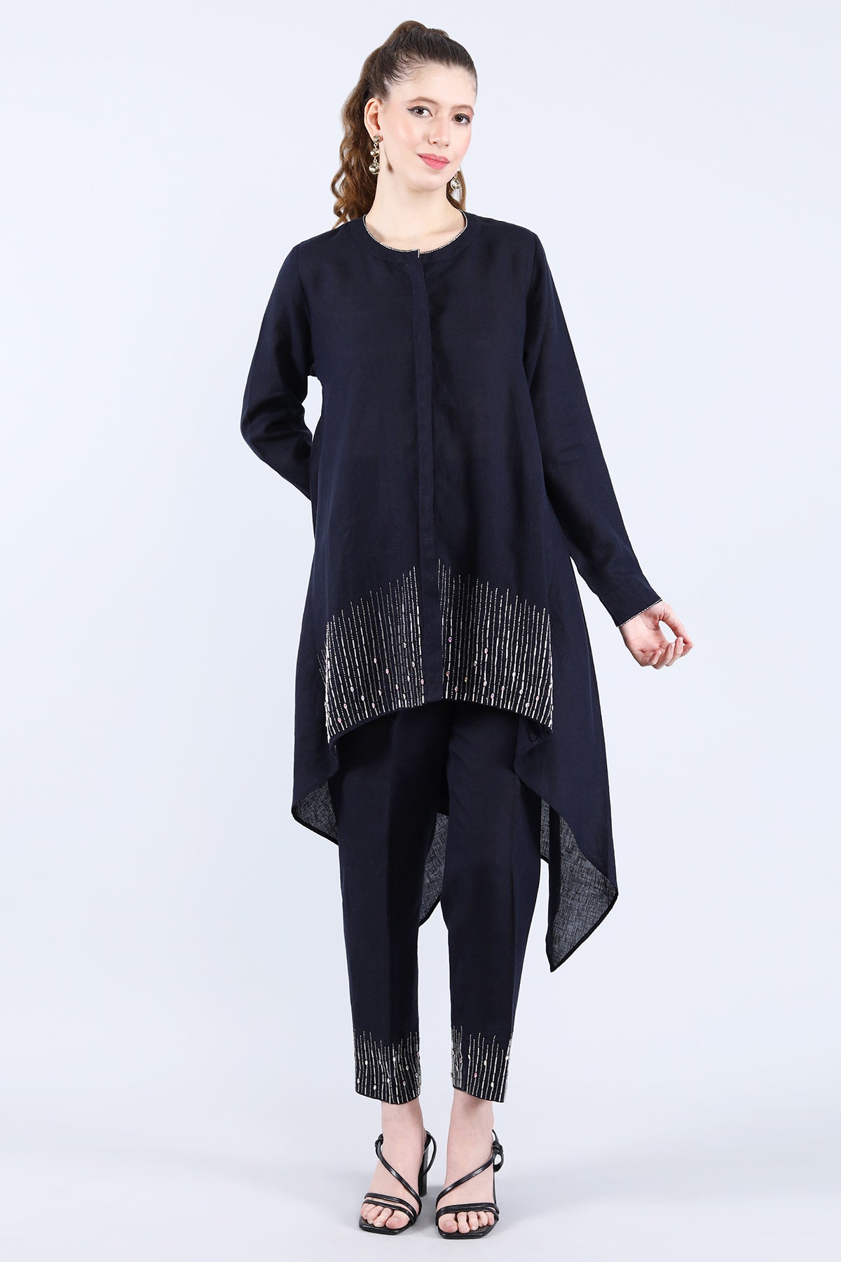 Buy Linen Bloom Navy Tubelight Tunic And Pants for women online available at ScrollnShops