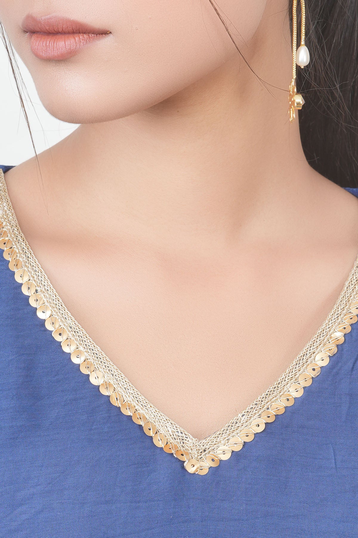 Navy V-Neck Flared Kurta Set