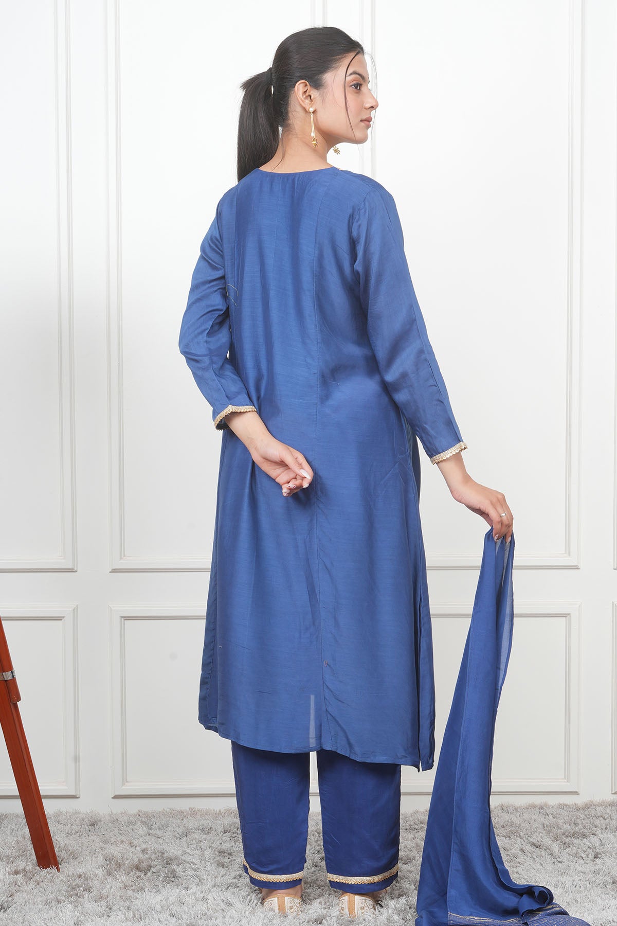 Navy V-Neck Flared Kurta Set