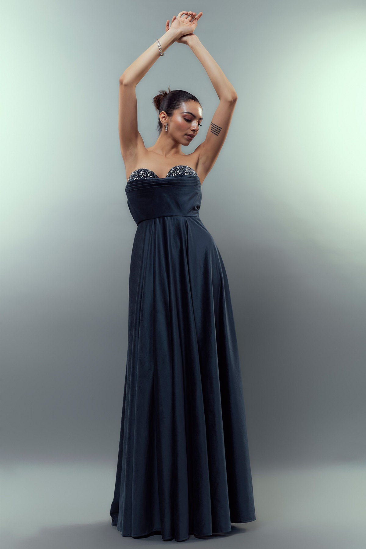 Navy Velvet Embellished Gown