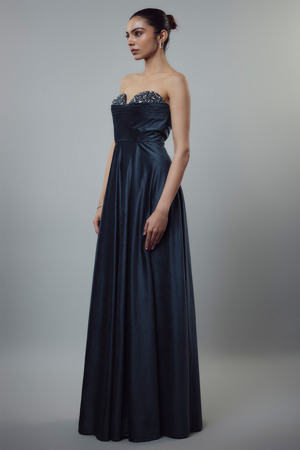 Navy Velvet Embellished Gown
