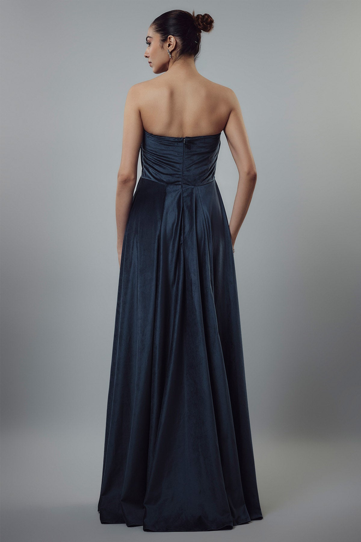 Navy Velvet Embellished Gown