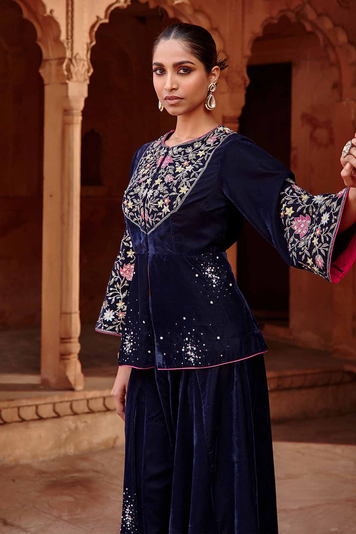 Navy Velvet Jacket & Sharara