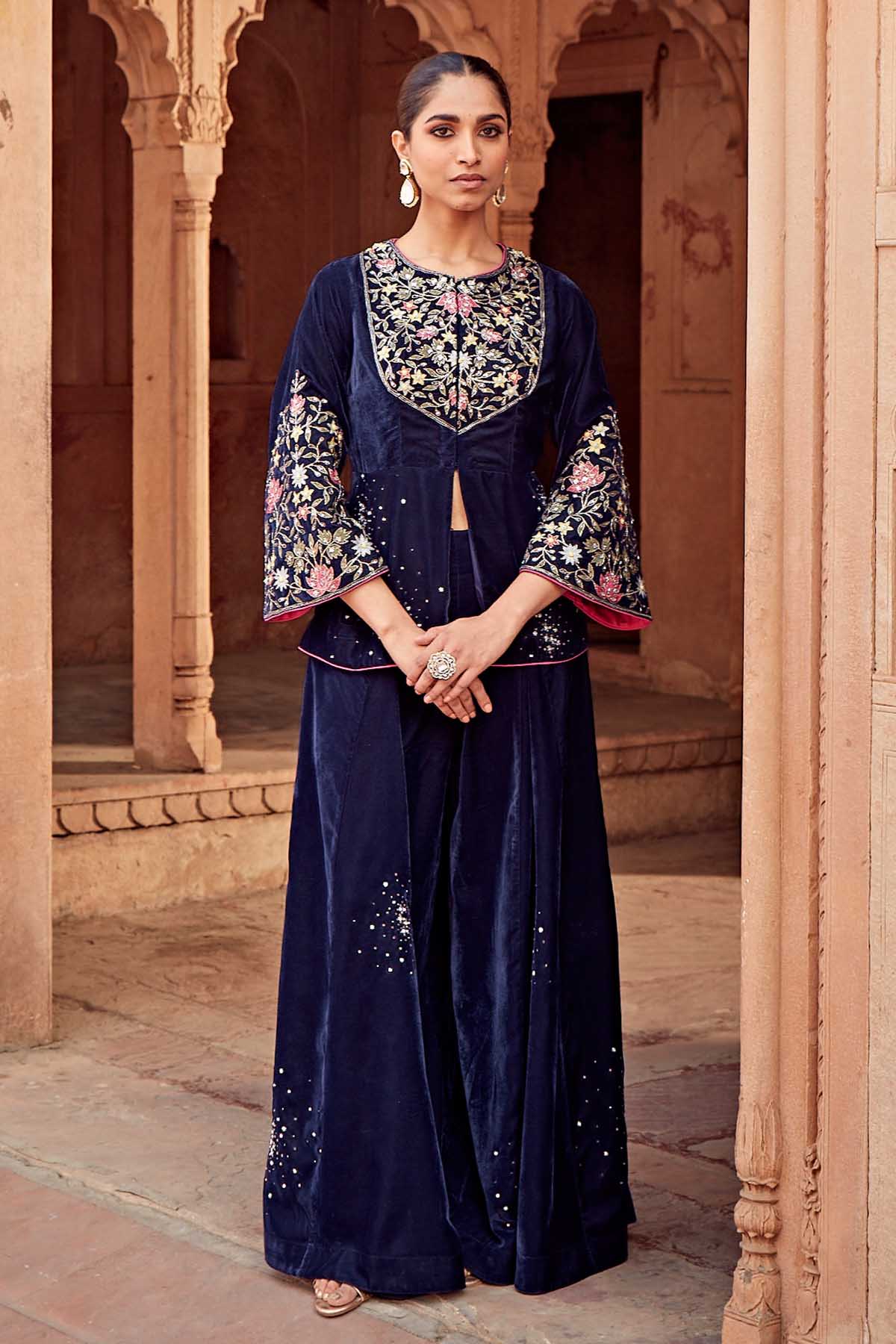 Navy Velvet Jacket & Sharara