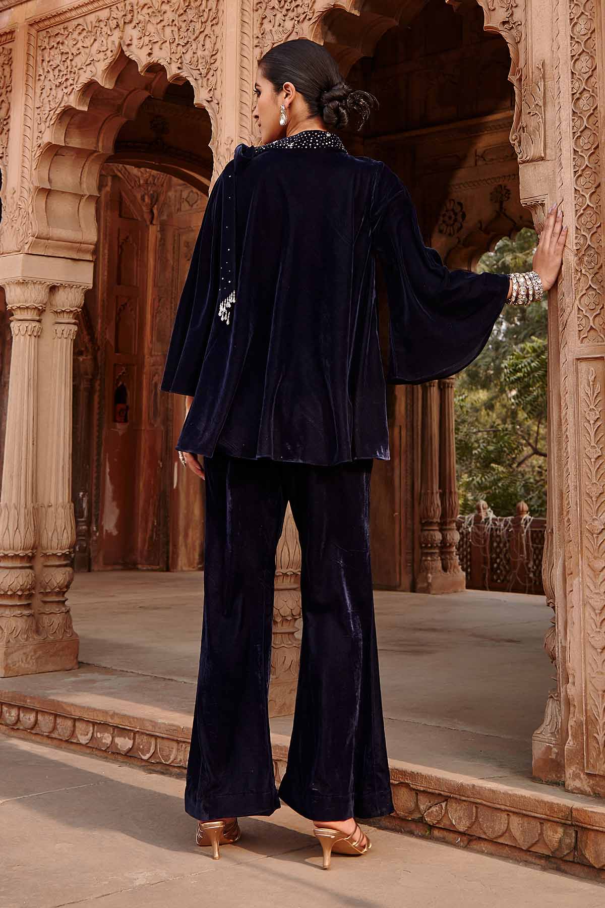 Navy Velvet Knotted Top & Pants