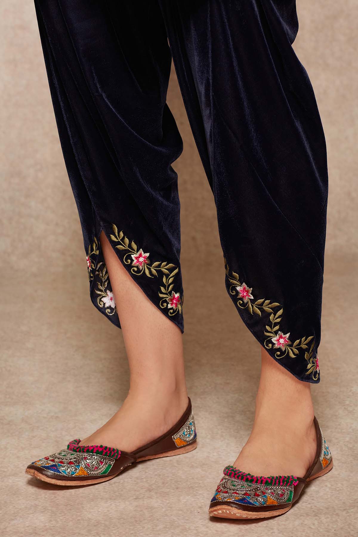 Navy Velvet Short Kurta & Dhoti