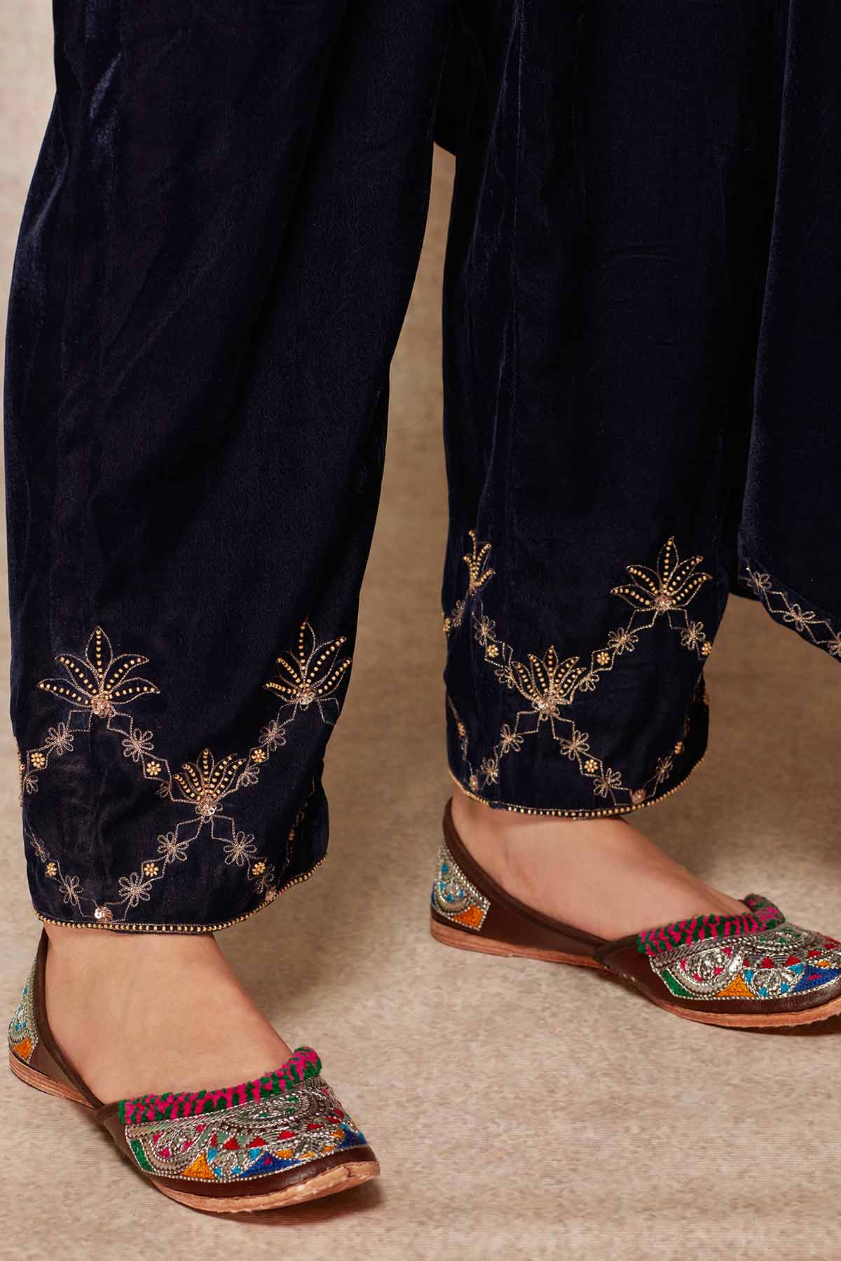 Navy Velvet Short Kurta Set