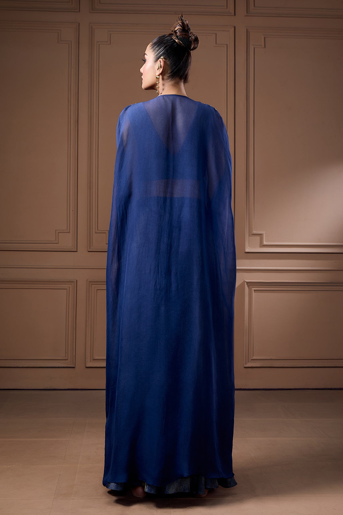 Navy Zari Embellished Cape Set