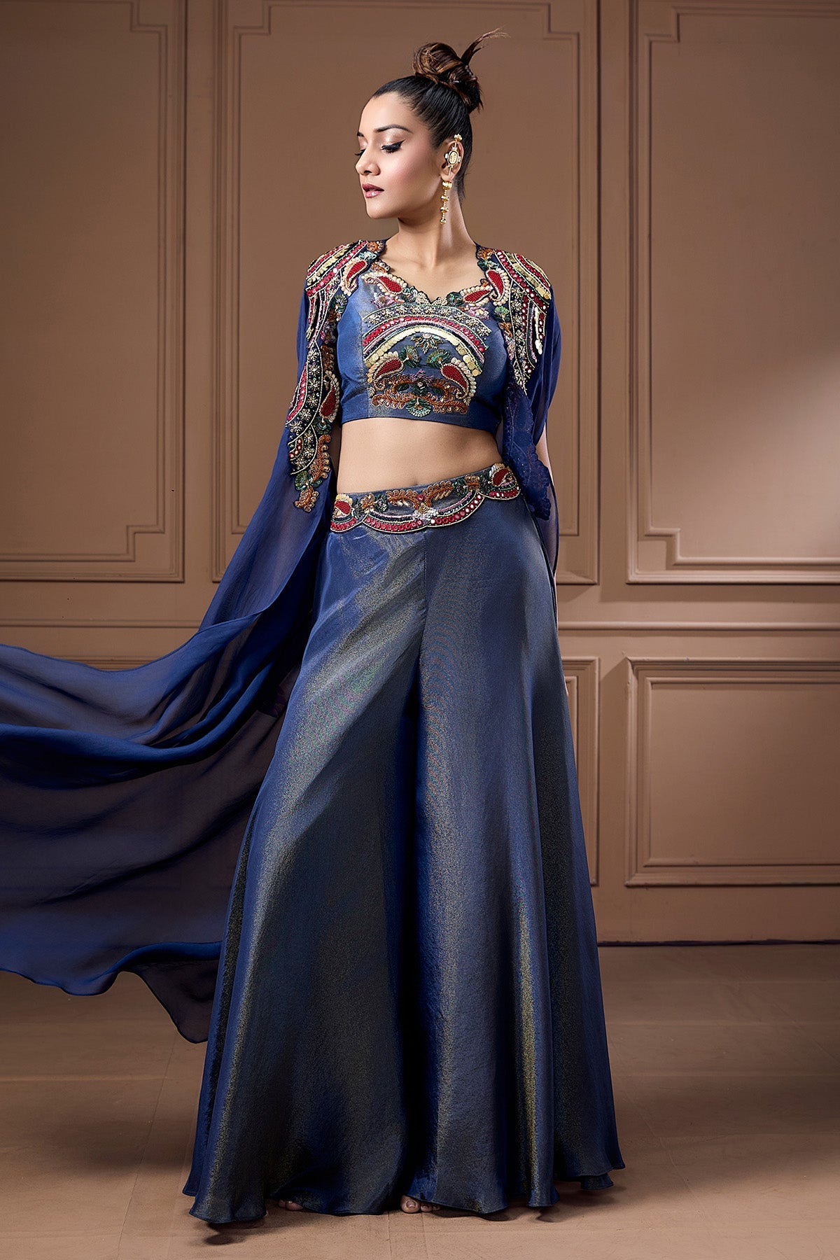 Buy Navy Zari Embellished Cape Set by Label Kaleido for Women online at ScrollnShops