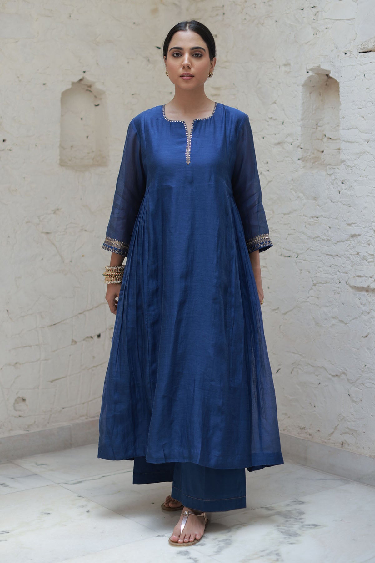 Navy Zari Embroidered Kurta Set