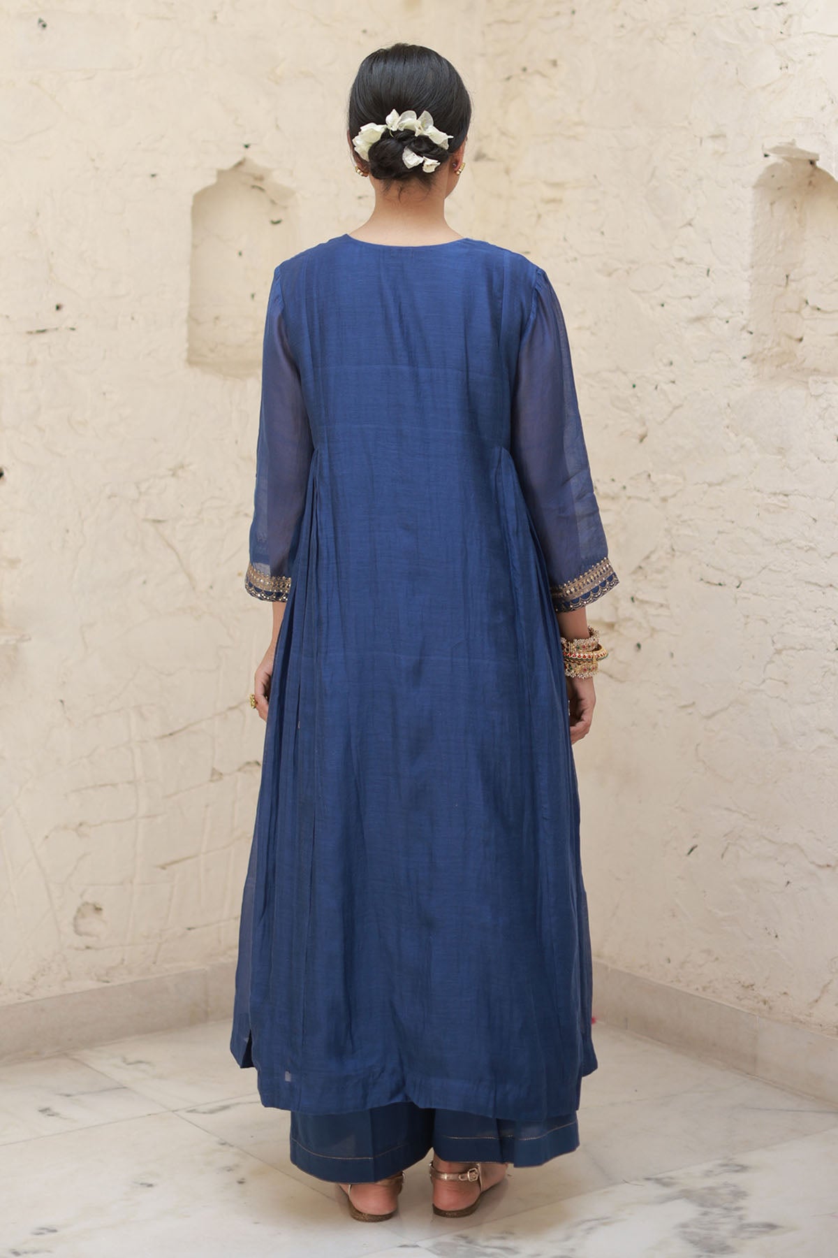 Navy Zari Embroidered Kurta Set