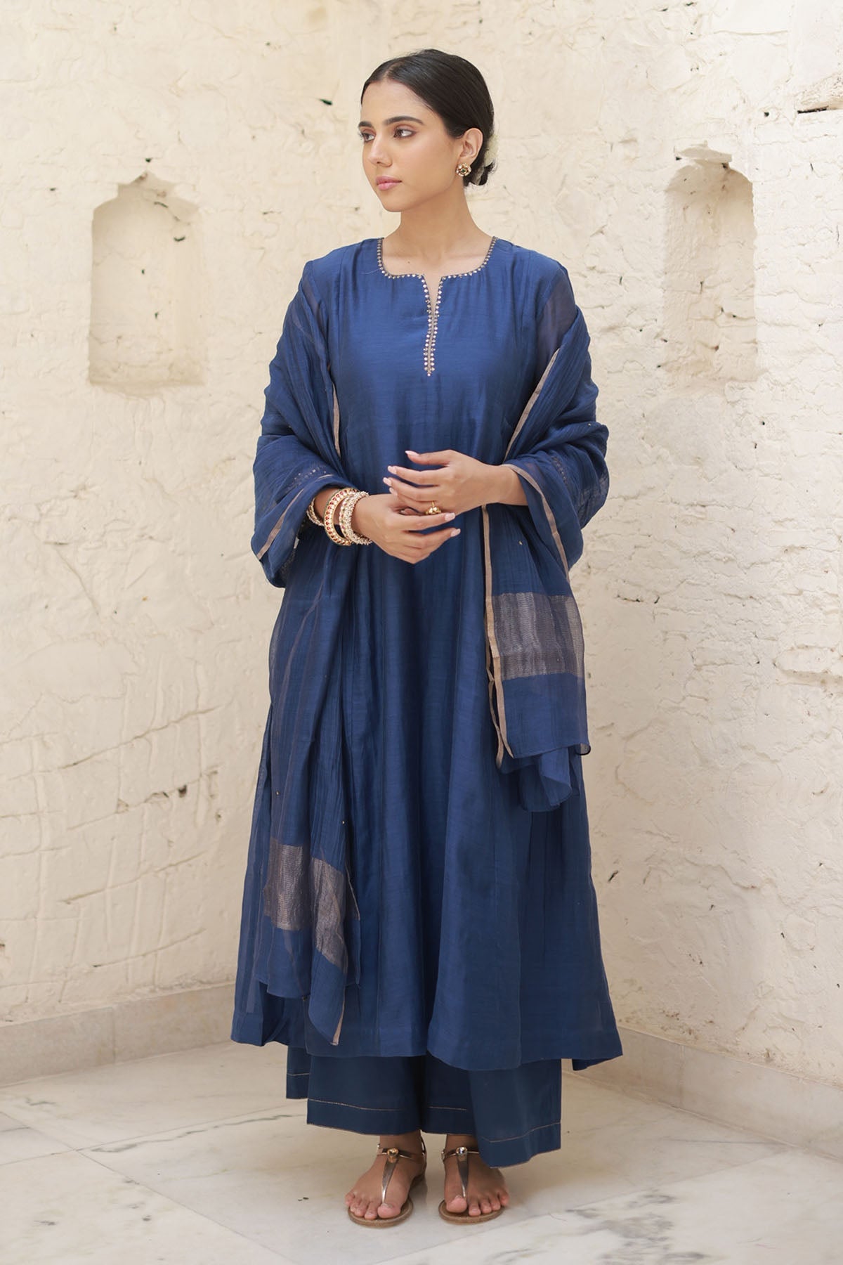 Buy Navy Zari Embroidered Kurta Set by Silpaa for women online at ScrollnShops