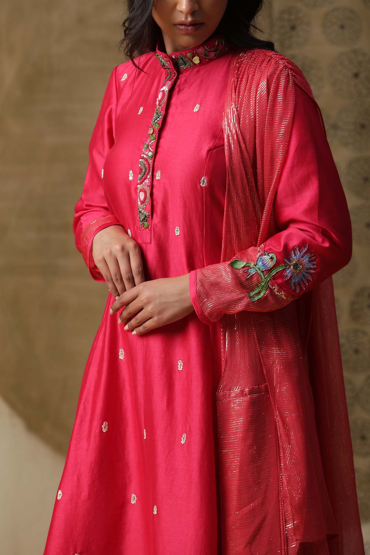 Neckline Embroidered Gown